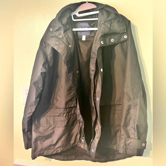 Button Down Windbreaker Jacket Men's Basic Editions Brand Black w/ hood. L. NWT. - Picture 4 of 13